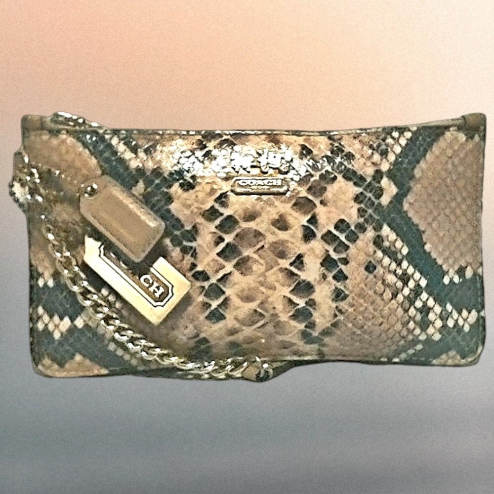Coach Snake Print Clutch in Tan and Black